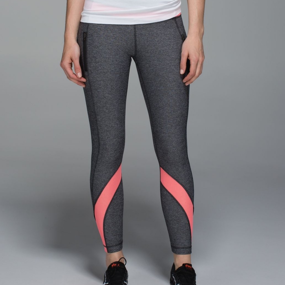 EUC 💎 Lululemon Inspire Tight II (Mesh)Heathered Black/Grapefruit 7/8 Inch SZ 6